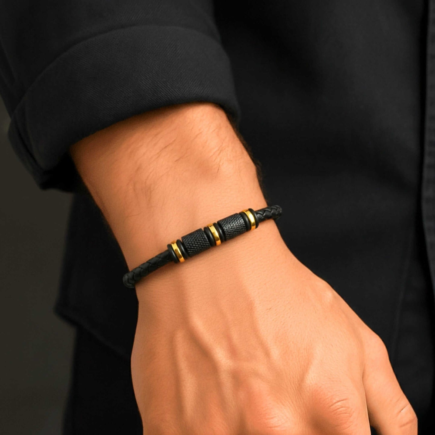 ONYX VALOR - Black 7mm Genuine Leather Bracelet with Stainless Steel Magnetic Buckle for Men & Boys (8 inch) — Leather Bracelet for Men | THE MEN THING