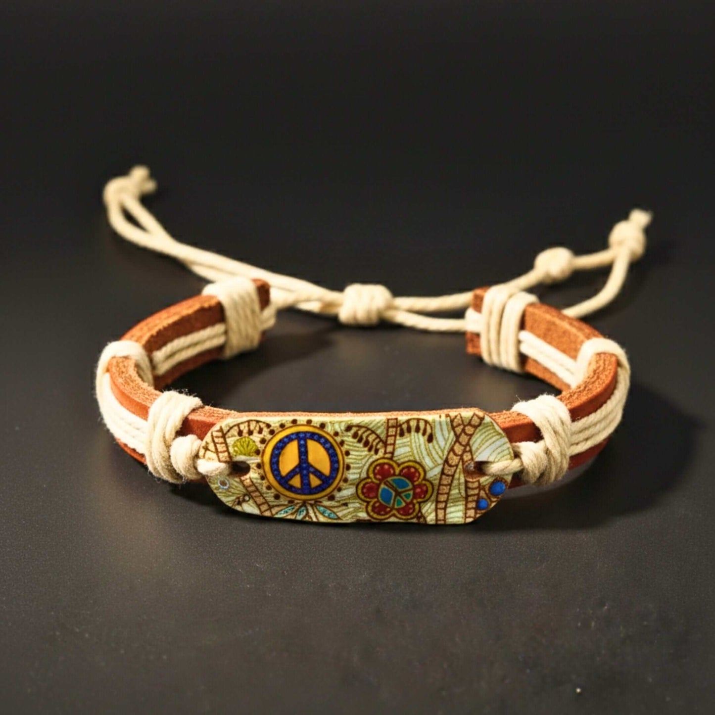 PEACE BLOOM - 18mm Genuine Leather Adjustable Bracelet for Men & Boys (6.5 inch) — Leather Bracelet for Men | THE MEN THING
