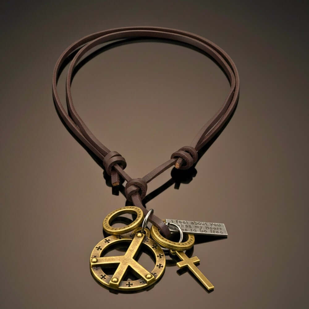 PEACE OF CROSS – 1.2-Inch Pure Stainless Steel Pendant with Adjustable Leather Rope for Men & Boys — Leather Necklace for Men | THE MEN THING