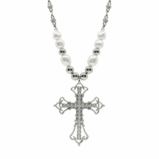 PEARL CROSS - 39mm Titanium Steel Pendant with 22inch Necklace for Men & Boys - THE MEN THING