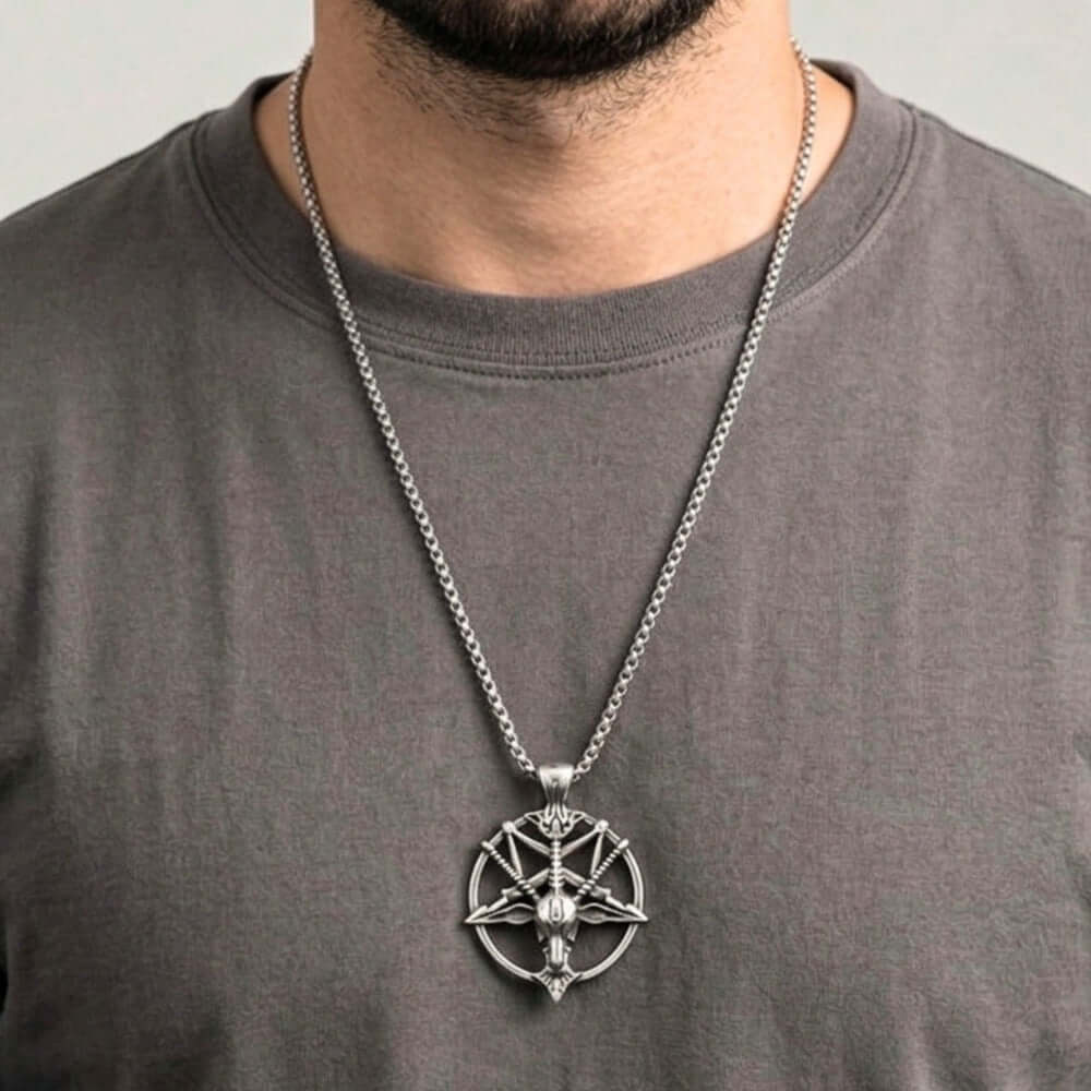 PENTAGRAM GOAT - 41mm Titanium Steel Pendant with 23inch Round Box 4mm Chain for Men & Boys — SS Pendant/ Necklace for Men | THE MEN THING