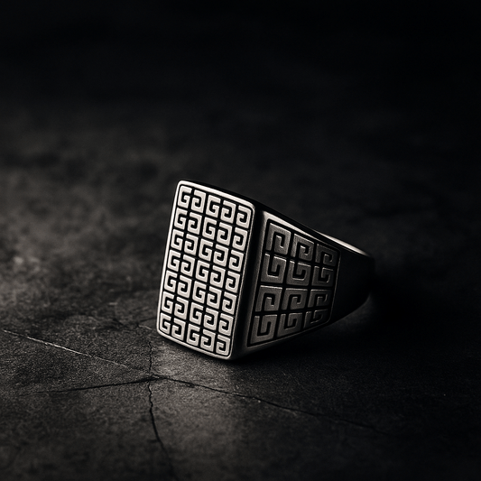 PRIME GLYPH RING - Pure Stainless Steel Men’s Steel-Plated Ring – Statement Luxury Jewelry (Size : 16-22-27) - THE MEN THING
