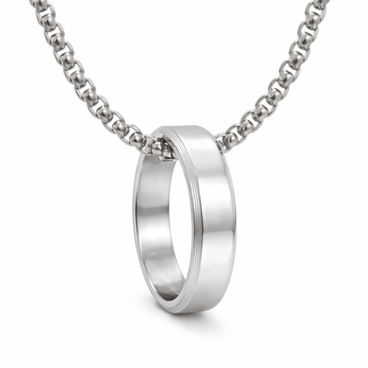 Personalised Name Engraved - Ring in Necklace | My Words, My Love - Pure Titanium Steel Pendant with 24inch Round Box 4mm Chain for Men & Boys — SS Pendant/ Necklace for Men | THE MEN THING