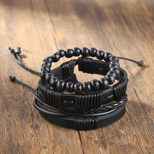 QUANTUM FORCE - 3 Pcs Genuine Braided Leather Bracelet Set for Men & Boys (8 inch) - THE MEN THING