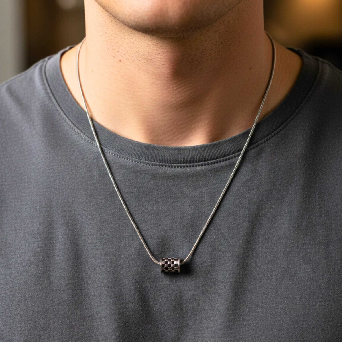 RACER CHECK - 10mm Pure Titanium Steel Pendant with 19inch Snake 3mm Chain for Men & Boys — SS Pendant/ Necklace for Men | THE MEN THING