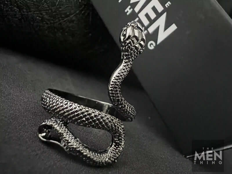 RATTLER - Alloy Adjustable Vintage Black Snake Ring, American trending Style for Men & Boys - THE MEN THING
