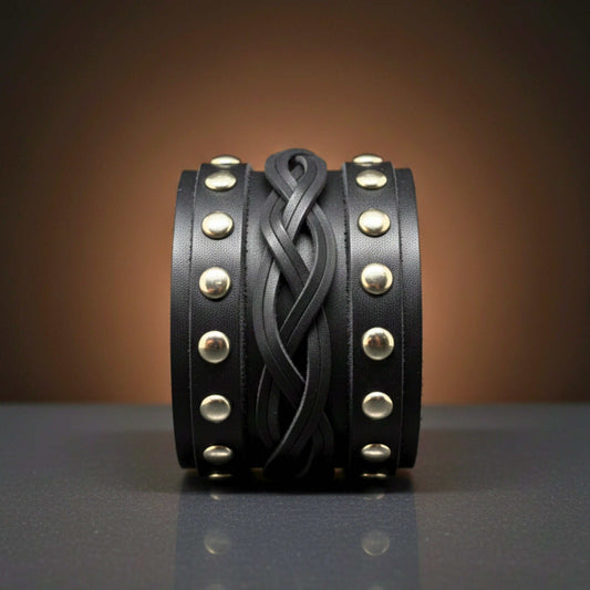 REBEL EDGE - 70mm Black Genuine Leather Adjustable Bracelet for Men & Boys (10 inch) — Leather Bracelet for Men | THE MEN THING