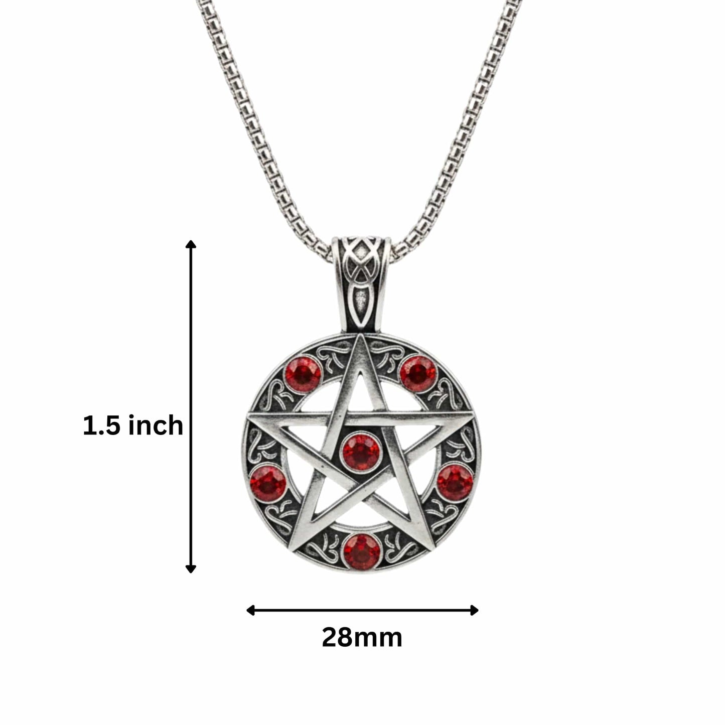 RED PENTAGRAM STAR - 31mm Pure Titanium Steel Pendant with 23inch Round Box 4mm Chain for Men & Boys — SS Pendant/ Necklace for Men | THE MEN THING
