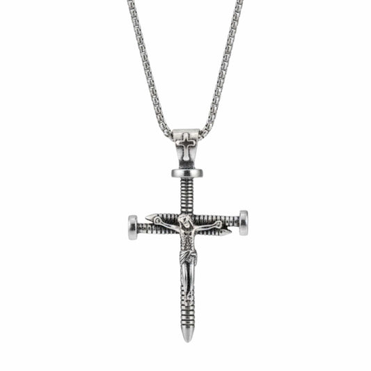 REDEMPTION NAIL CROSS - 35mm Pure Titanium Steel Pendant with 27inch Round Box 4mm Chain for Men & Boys - THE MEN THING