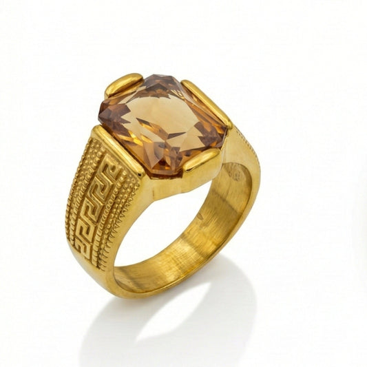 REGAL CITRINE - Pure Stainless Steel Men’s Gold Plated Ring (Size : 27 ) - THE MEN THING