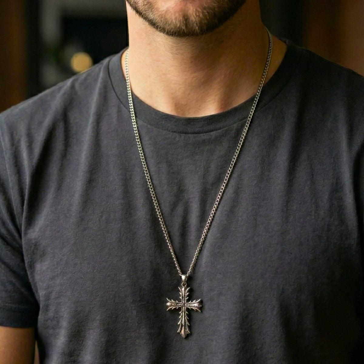 REGAL CROSS - 31mm Pure Titanium Steel Pendant with 27inch Curb 3mm Chain for Men & Boys — SS Pendant/ Necklace for Men | THE MEN THING