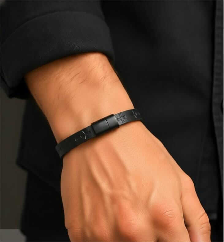 ROGUE BLACK CROSS - 10mm Genuine Leather Bracelet with Stainless Steel Magnetic Buckle for Men & Boys (8.5 inch) — Leather Bracelet for Men | THE MEN THING