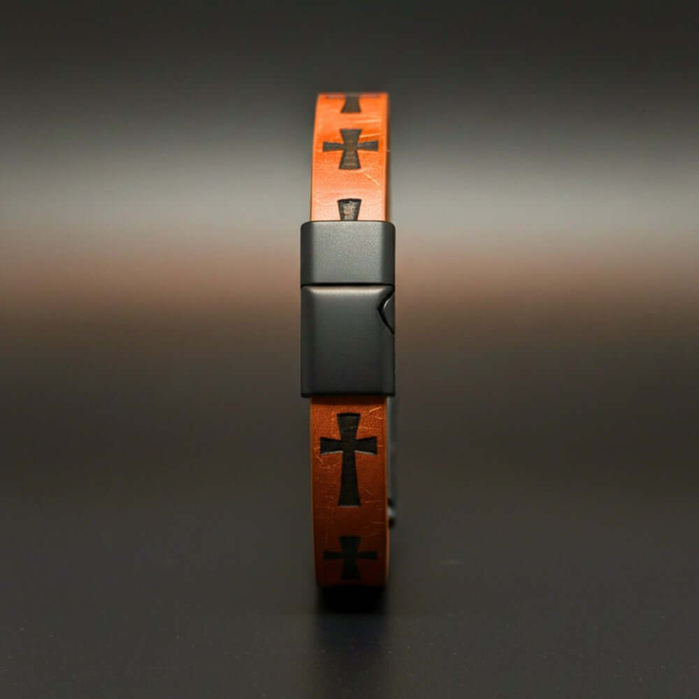 ROGUE BROWN CROSS - 10mm Genuine Leather Bracelet with Stainless Steel Magnetic Buckle for Men & Boys (8.5 inch) — Leather Bracelet for Men | THE MEN THING