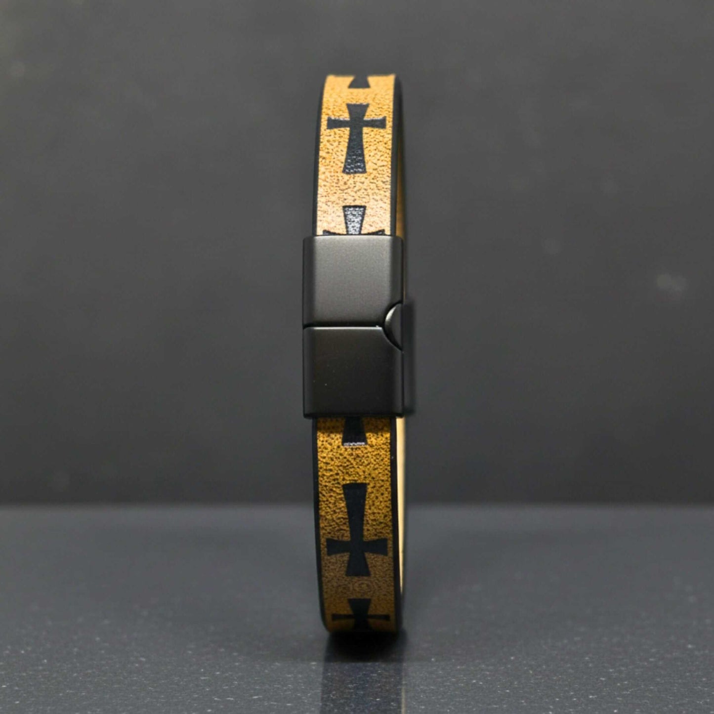 ROGUE MUSTARD YELLOW CROSS - 10mm Genuine Leather Bracelet with Stainless Steel Magnetic Buckle for Men & Boys (8.5 inch) — Leather Bracelet for Men | THE MEN THING