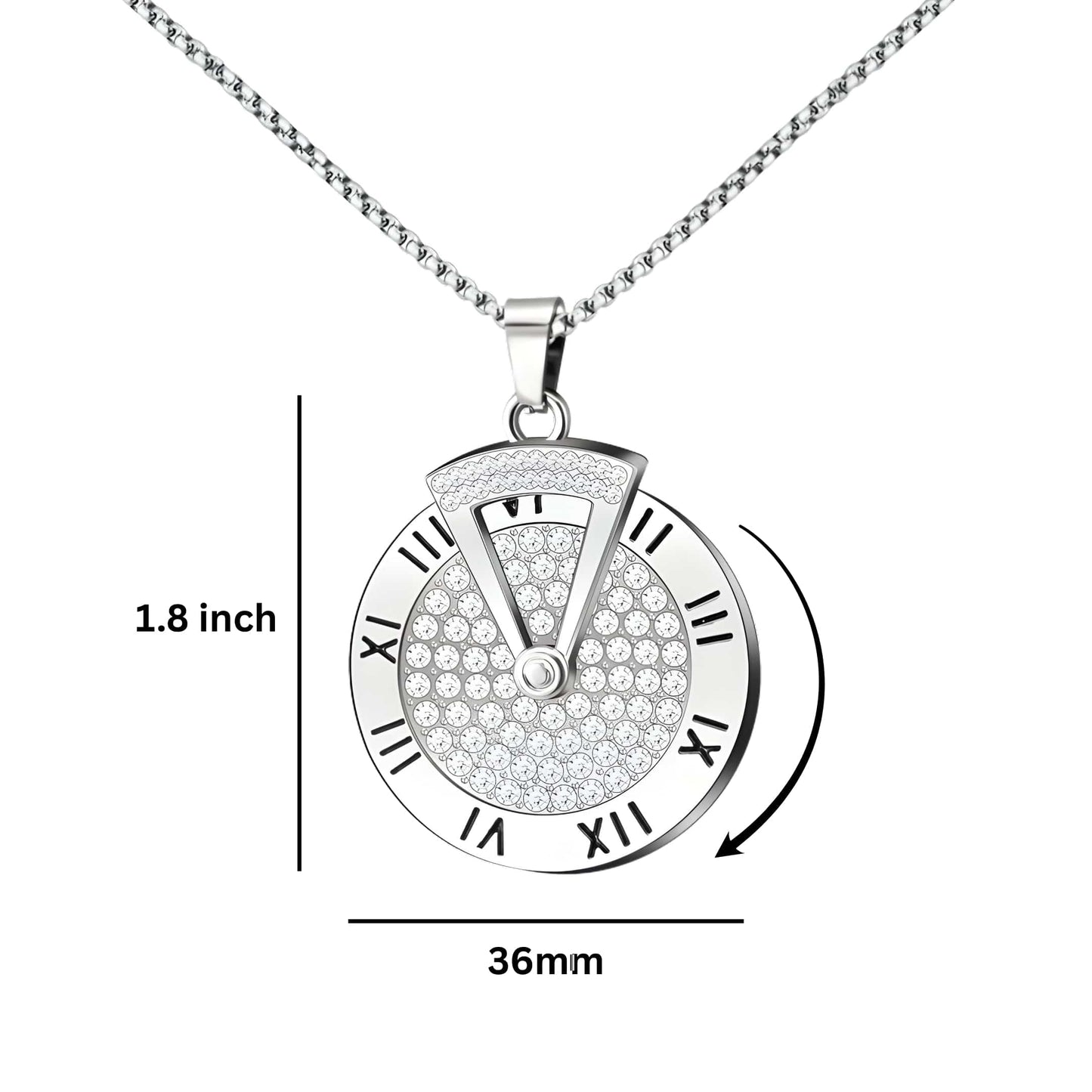 ROMAN HOUR - 36mm Titanium Steel Pendant with 27inch Round Box 4mm Chain for Men & Boys - THE MEN THING