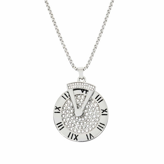 ROMAN HOUR - 36mm Titanium Steel Pendant with 27inch Round Box 4mm Chain for Men & Boys - THE MEN THING