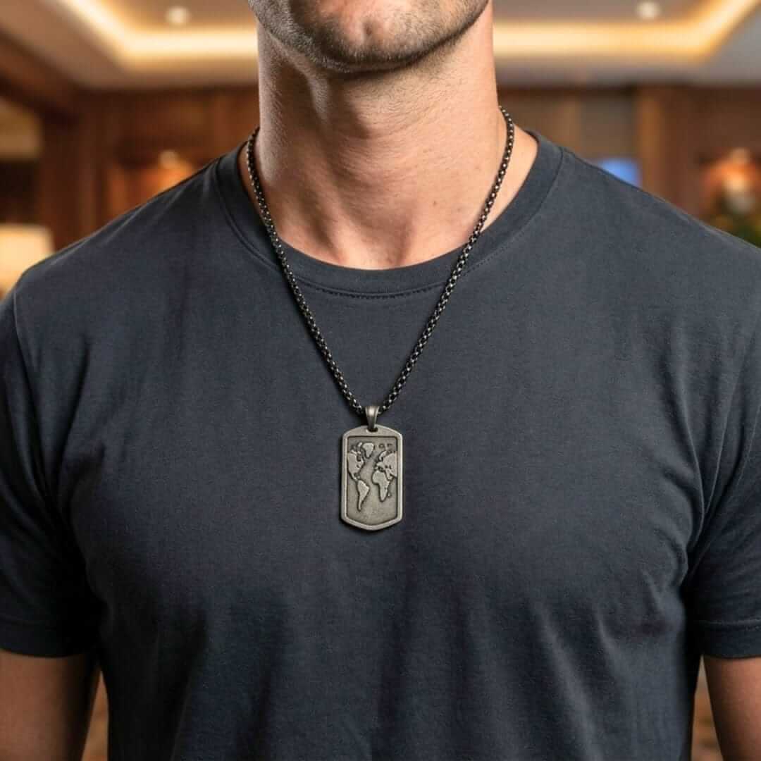 ROMAN REALM - 26mm Titanium Steel Pendant with 24inch Round Box 5mm Chain for Men & Boys — SS Pendant/ Necklace for Men | THE MEN THING
