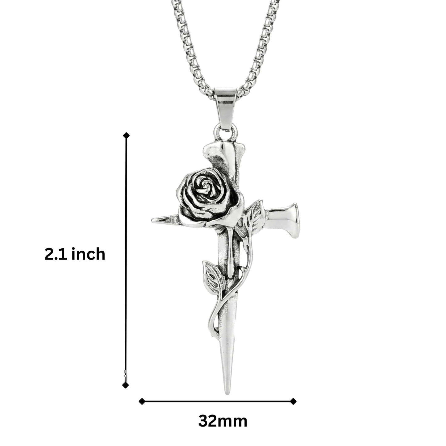 ROSE CROSS - 32mm Pure Titanium Steel Pendant with 28inch Round Box 4mm Chain for Men & Boys — SS Pendant/ Necklace for Men | THE MEN THING
