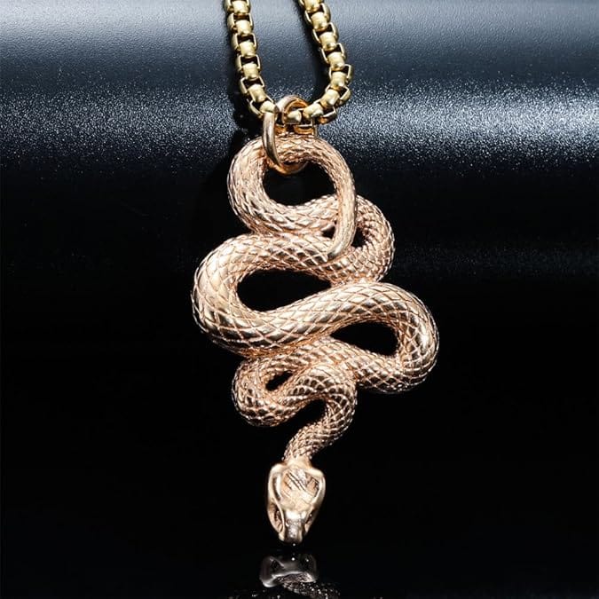 ROSE GOLD GUARDIAN SNAKE - Pure Titanium Steel Pendant with 24inch Round Box Chain for Men & Boys — SS Pendant/ Necklace for Men | THE MEN THING