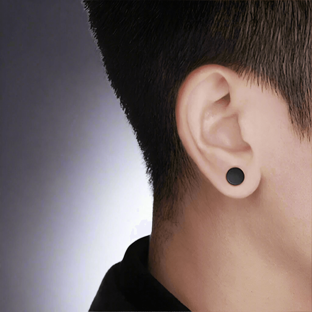 ROUND BARBELL - BLACK - Magnetic Non-Piercing Pure Titanium Steel Earring for Men & Boys (14mm to 6mm ) (2 Pcs) — Nose & Ear Ring for Men | THE MEN THING