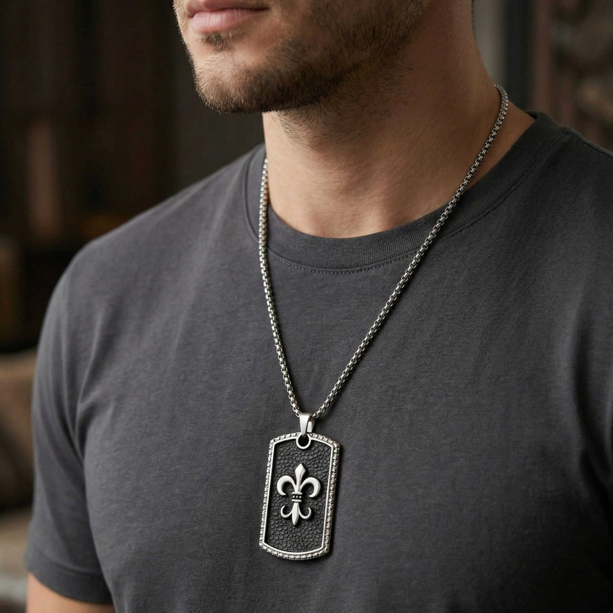 ROYAL FLEUR - 34mm Pure Titanium Steel Pendant with 27inch Round Box 3mm Chain for Men & Boys — SS Pendant/ Necklace for Men | THE MEN THING