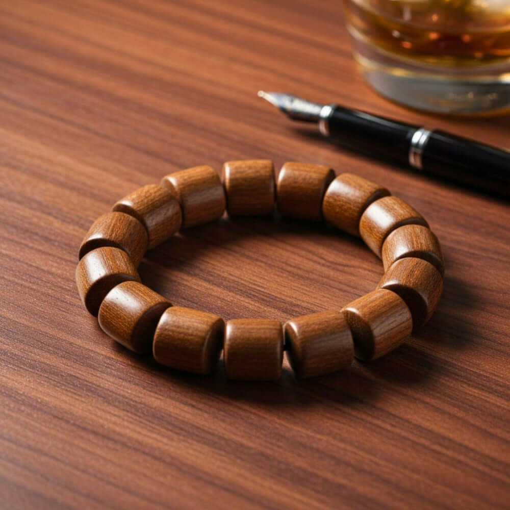 RUGWOOD - 16mm Wooden Beads Bracelet with Natural Stone - Adjustable Bracelet — Bead Bracelet for Men | THE MEN THING