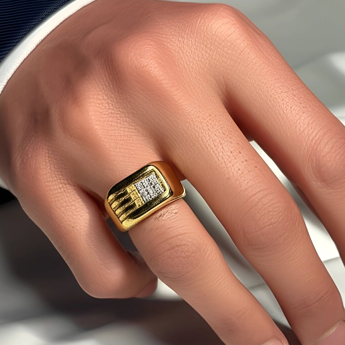 Royal Series - ALPHA BLOCK RING - Pure Stainless Steel Men’s Gold-Plated Ring – Statement Luxury Jewelry (Size : 17-21-26) - THE MEN THING