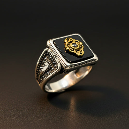 Royal Series - GILDED SIGIL RING - Pure Stainless Steel Men’s Silver-Plated Ring – Statement Luxury Jewelry (Size : 16-17-18-21-22-24-26-27) - THE MEN THING