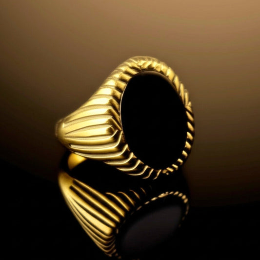 Royal Series - GOLDEN OBELISK RING - Pure Stainless Steel Men’s Gold-Plated Ring – Statement Luxury Jewelry (Size : 17-22-27) - THE MEN THING