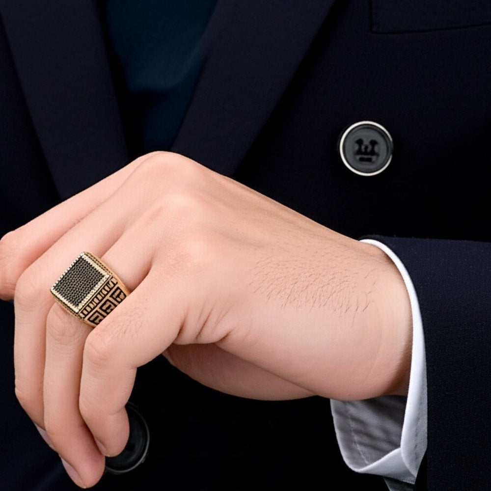 Royal Series - MAZE KING RING - Pure Stainless Steel Men’s Gold-Plated Ring – Statement Luxury Jewelry (Size : 20-24-26) - THE MEN THING