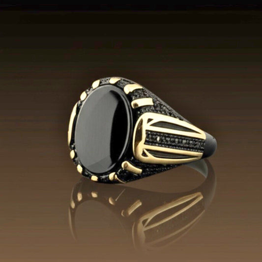 Royal Series - NIGHT EMPEROR RING - Pure Stainless Steel Men’s Black-Gold-Plated Ring – Statement Luxury Jewelry (Size : -19-21-24-27) - THE MEN THING