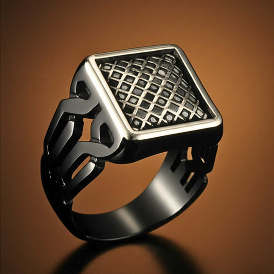Royal Series - NYXGRID RING - Pure Stainless Steel Men’s Black-Steel-Plated Ring – Statement Luxury Jewelry (Size : 19-22-25) - THE MEN THING