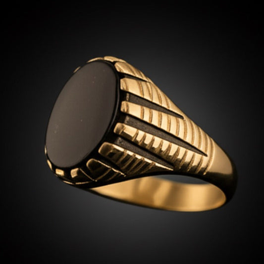 Royal Series - PRIME CREST RING - Pure Stainless Steel Men’s Gold-Plated Ring – Statement Luxury Jewelry (Size : 16-19-22-24-26) - THE MEN THING