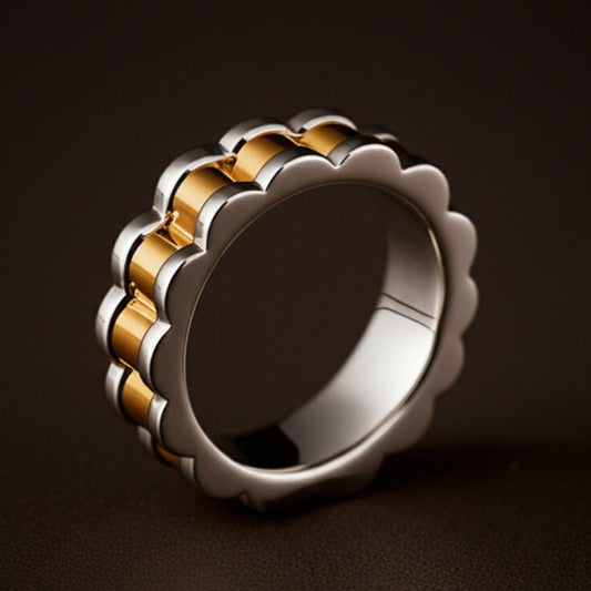 Royal Series - RIPPLE BAND RING - Pure Stainless Steel Men’s Steel-Gold-Plated Ring – Statement Luxury Jewelry (Size : 16-22-27) - THE MEN THING