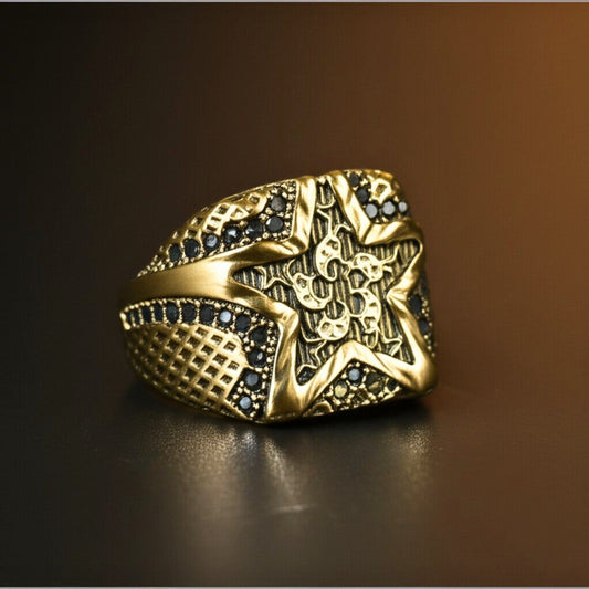 Royal Series - RUNIC ECLIPSE RING - Pure Stainless Steel Men’s Gold-Plated Ring – Statement Luxury Jewelry (Size : 19-22-24) - THE MEN THING