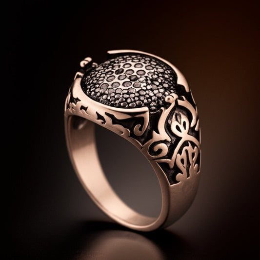 Royal Series - SHADOW BLOOM RING - Pure Stainless Steel Men’s Rose Gold-Plated Ring – Statement Luxury Jewelry (Size : 16-22-27) - THE MEN THING