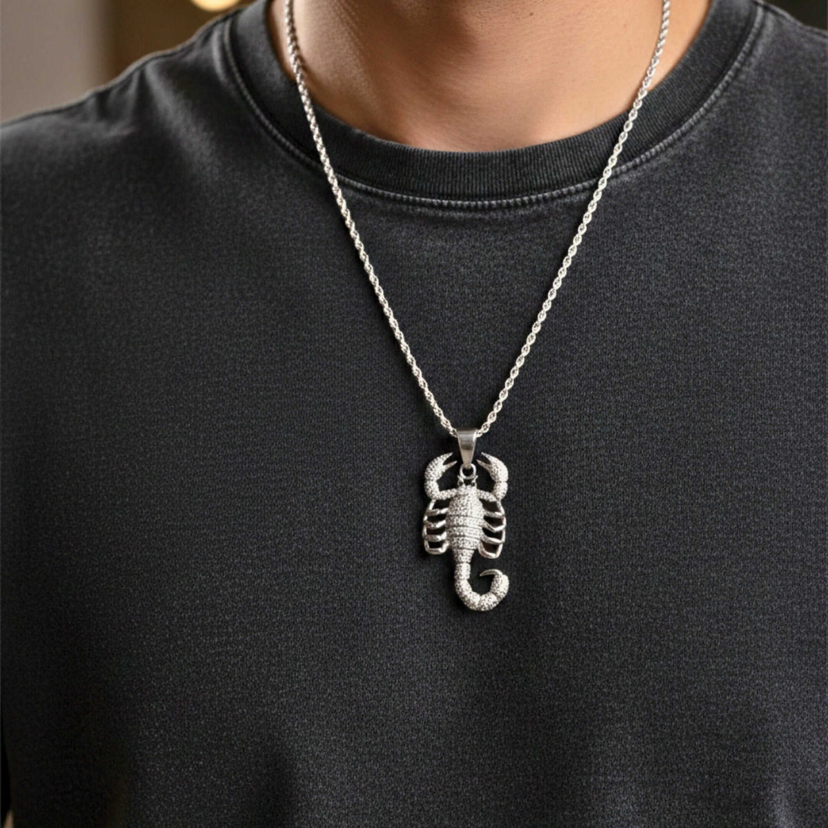 SCORPION KING - STEEL - 30mm Pure Titanium Steel Pendant with 24inch Twisted Chain for Men & Boys — SS Pendant/ Necklace for Men | THE MEN THING