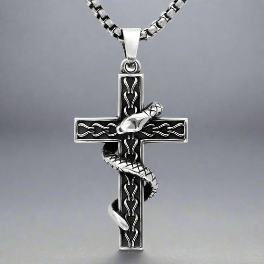 SERPENT CROSS - Alloy Snake Pendant with Pure Stainless Steel 24inch Round Box Chain, American trending Style for Men & Boy — SS Pendant/ Necklace for Men | THE MEN THING