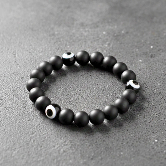 SHADOW EVIL EYE - 12mm Beads Bracelet with Natural Stone - Adjustable Bracelet — Beads Bracelet for Men | THE MEN THING