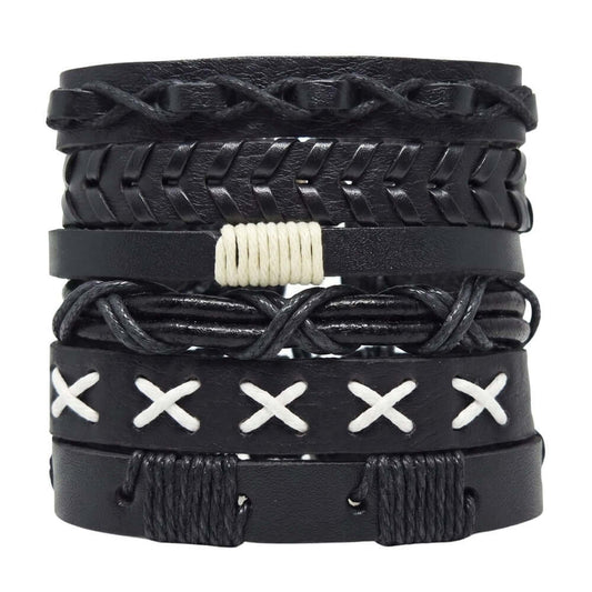 SHADOW STACK - 6 Pcs Genuine Leather Adjustable Bracelet for Men & Boys — Leather Bracelet for Men | THE MEN THING