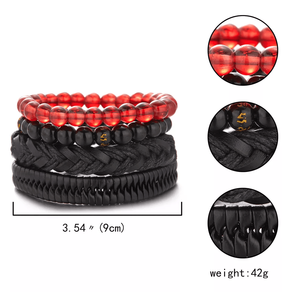 SHADOWFORGE BRACELET - 4 Pcs Genuine Braided Leather Bracelet Set for Men & Boys (8 inch) - THE MEN THING