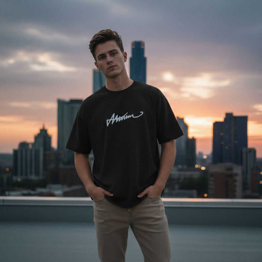SIGNATURE WAVE Oversized T-Shirt – Black — for Men | THE MEN THING