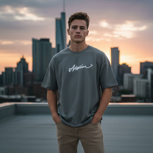 SIGNATURE WAVE Oversized T-Shirt – Grey - THE MEN THING