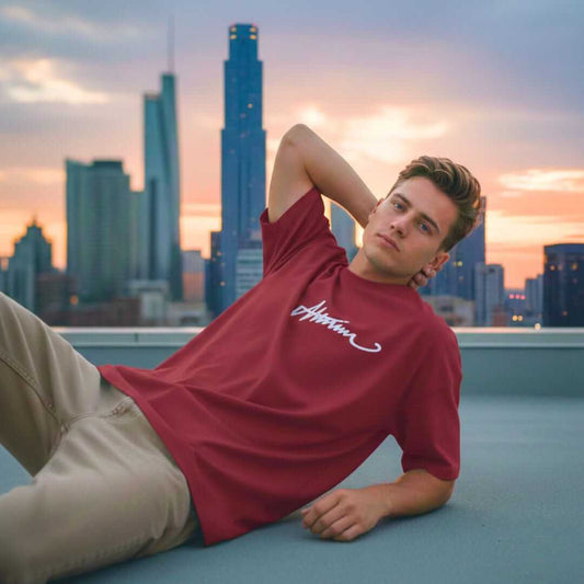 SIGNATURE WAVE Oversized T-Shirt – Red — for Men | THE MEN THING