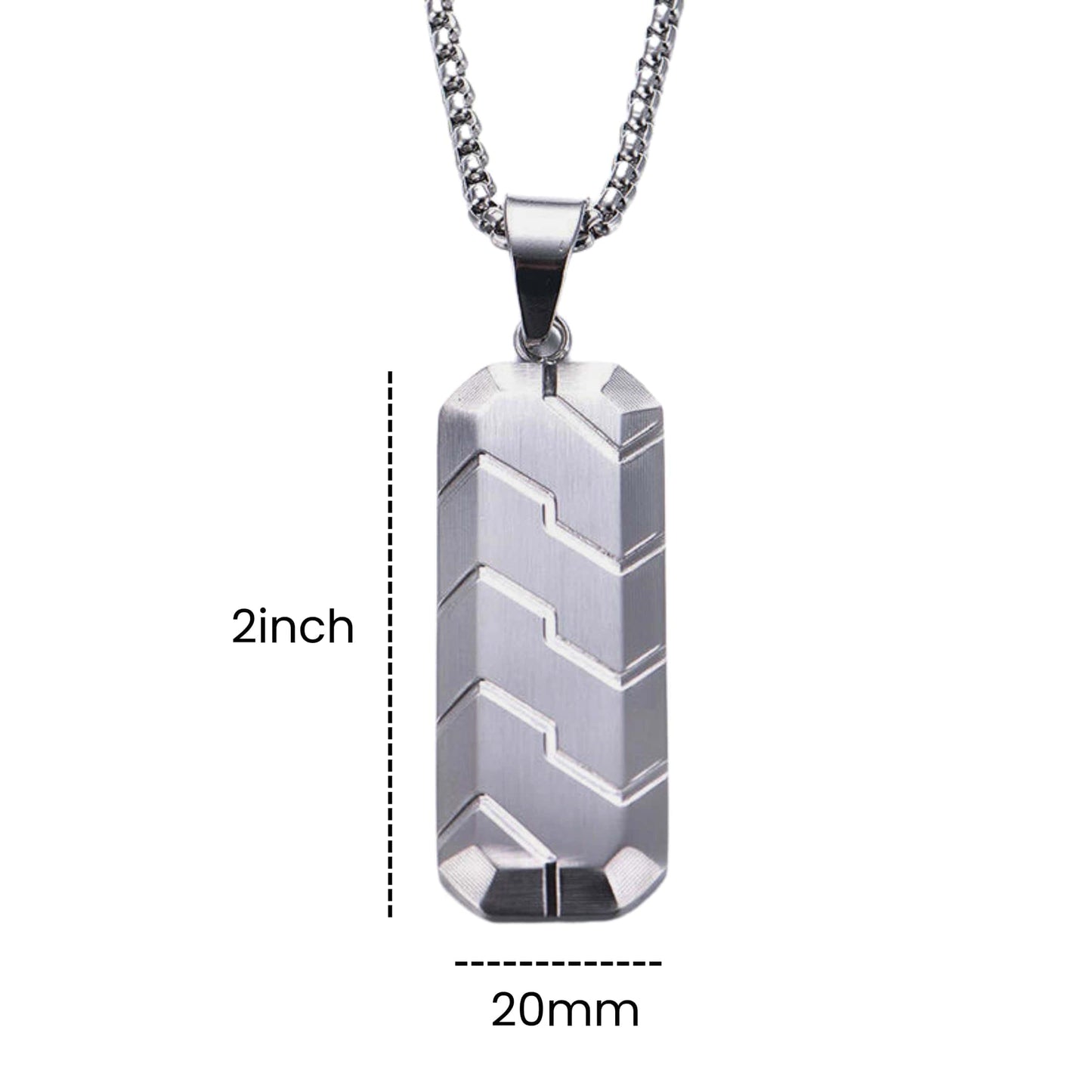 SILVER PRISM - 20mm Titanium Steel Pendant with 24inch Round Box 4 mm Chain for Men & Boys - THE MEN THING