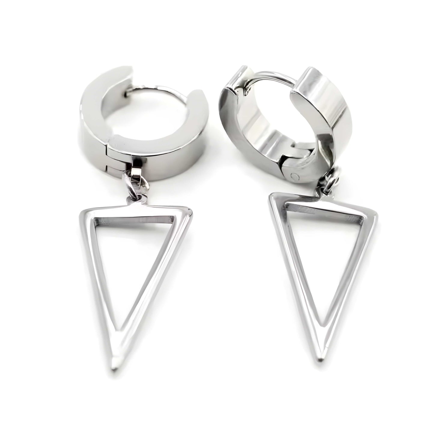 SILVER TRIAD EDGE - 4.9mm Pure Titanium Steel Hoop Earrings for Men & Boys (2pcs) - THE MEN THING