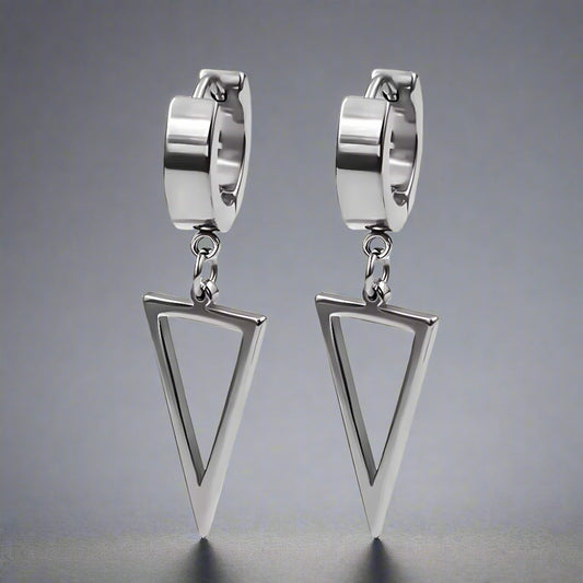 SILVER TRIAD EDGE - 4.9mm Pure Titanium Steel Hoop Earrings for Men & Boys (2pcs) - THE MEN THING