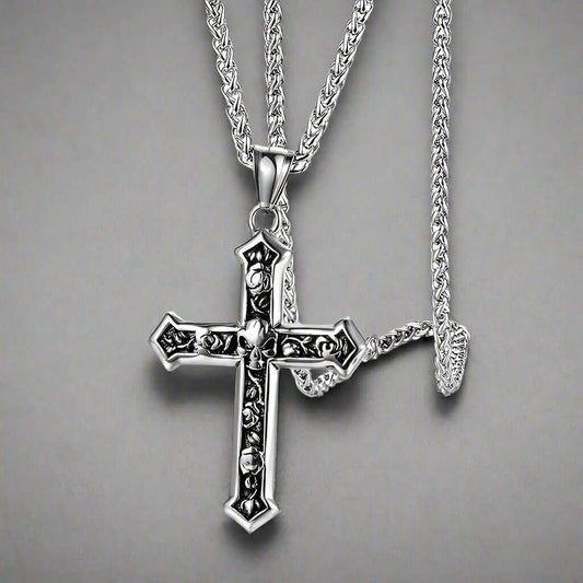 SKULL CROSS - Alloy Pendant with Pure Stainless Steel 24inch Round Box Chain, American trending Style for Men & Boy — SS Pendant/ Necklace for Men | THE MEN THING