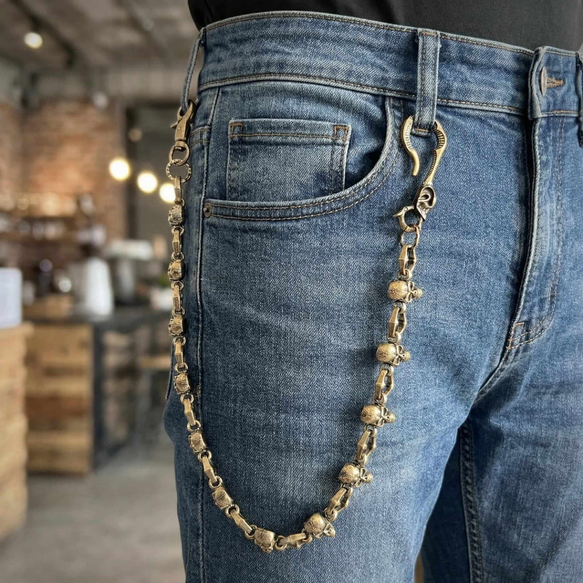 SKULL FORGE - Antique Gold 23mm Titanium Steel Skull Heavy Biker Chain for Jeans with Lobster Clasps for Men & Boys - 20 inch — Biker Fashion for Men | THE MEN THING