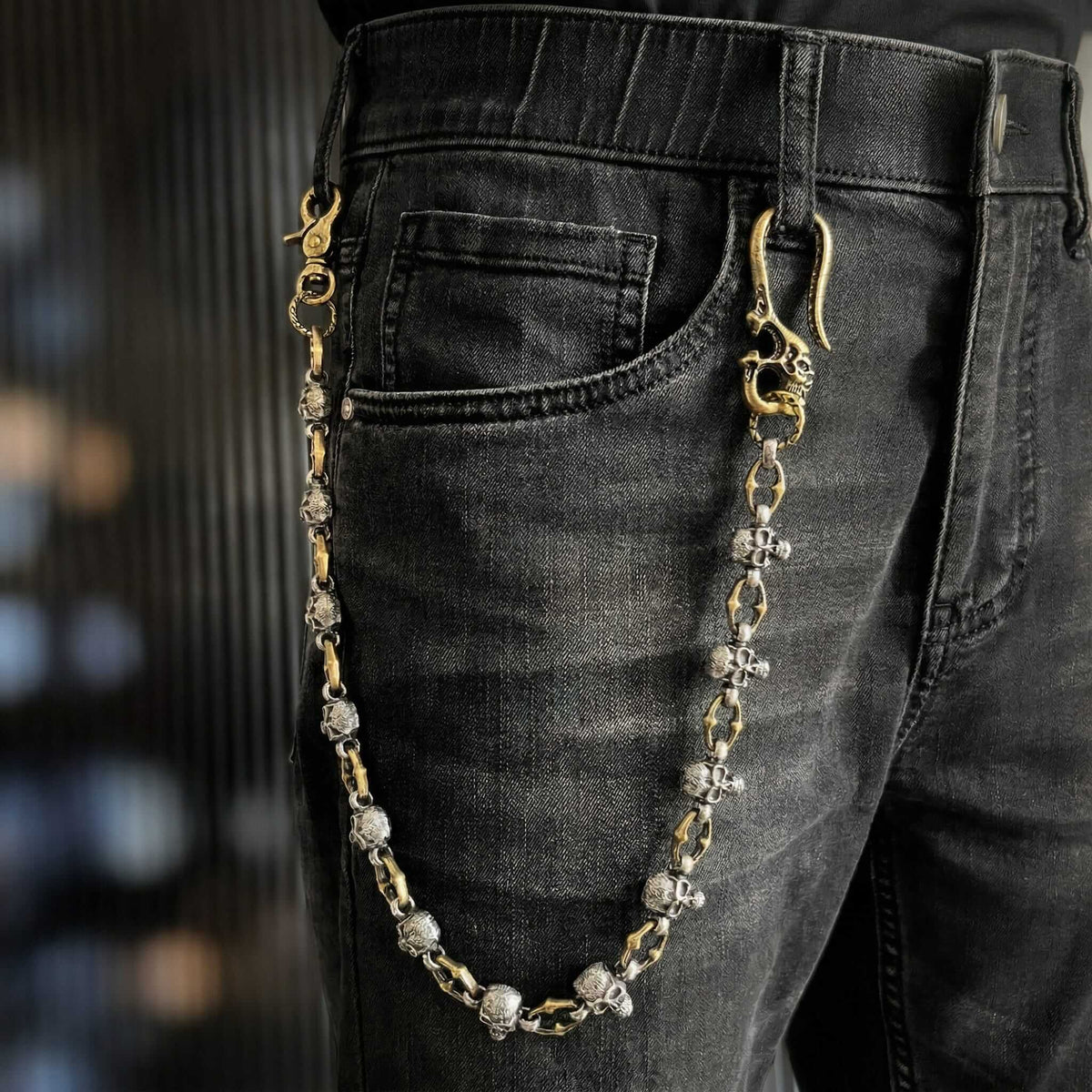 SKULL FORGE - Antique Steel Gold 14mm Titanium Steel Skull Heavy Biker Chain for Jeans with Lobster Clasps for Men & Boys - 20 inch — Biker Fashion for Men | THE MEN THING
